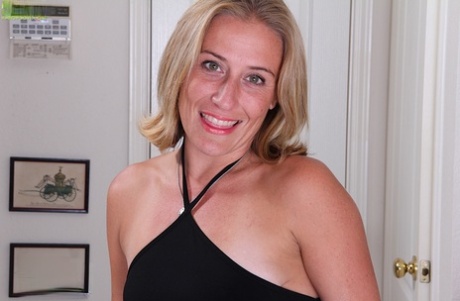 Over 30 MILF Sky tugging on erect nips for up close photos