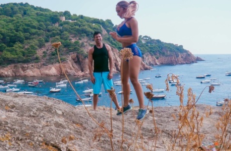 Stunning MILF with huge juggs Briana Banderas gets pounded on the beach
